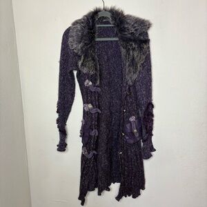 Lissa Purple Knit Cardigan with Faux Fur Collar Size S/M